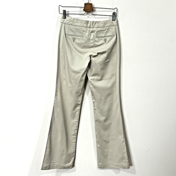 EXPRESS Editor Pants Womens Sz 0 Low Rise Flare Khaki Tan Y2K Cotton Stretch - Picture 2 of 13